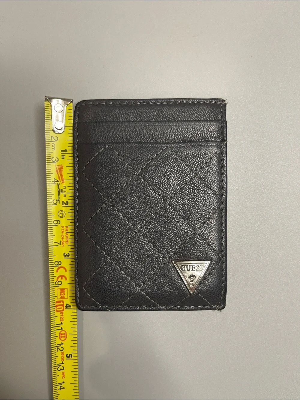 GUESS Black Quilted Card Wallet with Logo Triangle